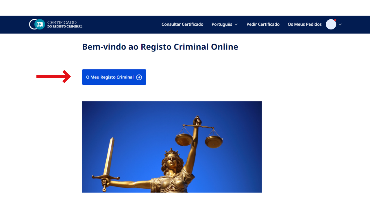 print de processo para pedir registo criminal online passo 1